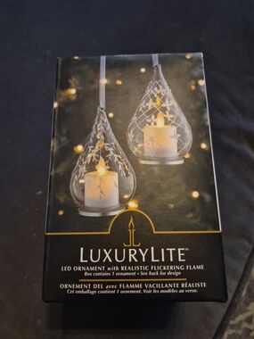 White Glass Teardrop LED Ornament with Flickering Candle